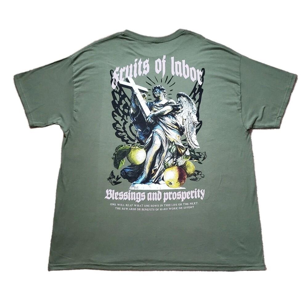 NWT Fruits Of Labor Blessings Size 2XL Mens Olive Green Double Side T-Shirt
